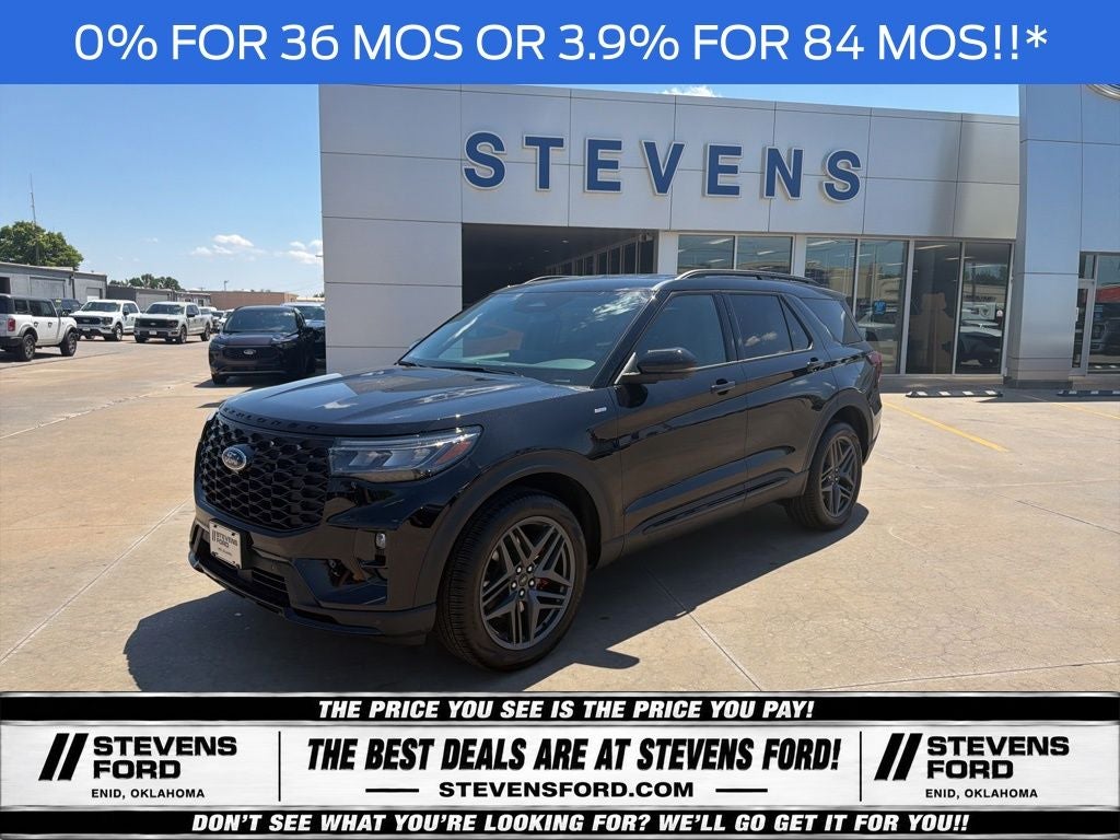 2026 Ford Explorer ST-Line in Agate Black Metallic — front three-quarter view